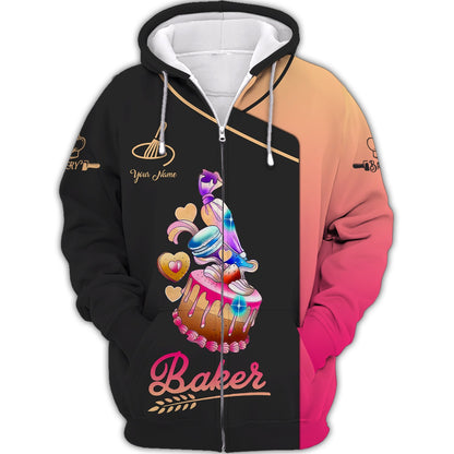 Zipper Hoodie Colorful Sweet Cake 3D Shirts Bakery Custom T-Shirts Gif For Baker