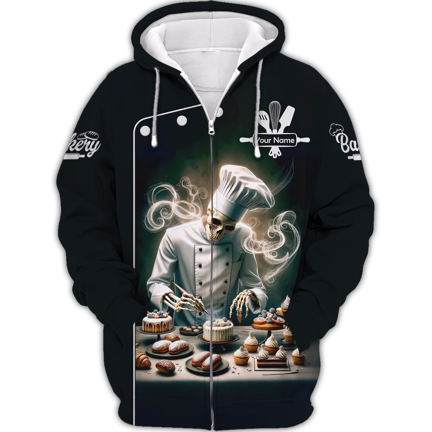 Ziper Hoodie Baker Skull Custom T-Shirts Bakery 3D Shirt