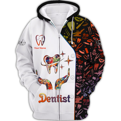 Tooth Art Dental Colorful 3D Shirt Dentistry Custom T-Shirts Gif For Dentist