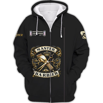 Zipper Hoodie The Master Barber Golden Symbol 3D Shirt Barbershop Custom T-Shirts