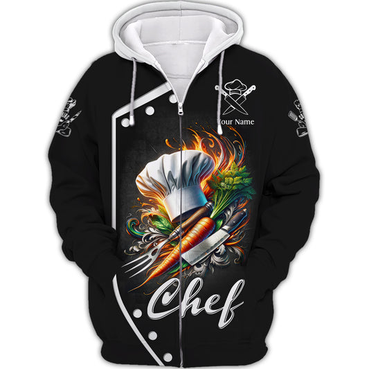 Zipper Hoodie Chef Cooking 3D Shirt Kitchen Tools Custom T-Shirts