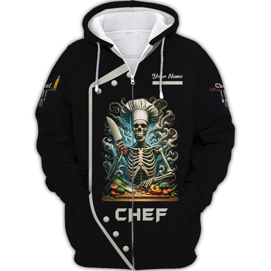 Zipper Hoodie Chef Cooking Custom T-Shirts Chef Skeleton 3D Shirt