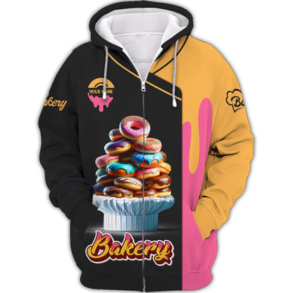 Zipper Hoodie Bakery Sweet Cake Custom T-Shirts Gif For Baker Colorful Delicious Donuts 3D Shirt