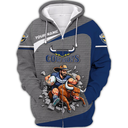 Zipper Hoodie Rugby Lover Custom T-Shirts North Queensland  Cowboys 3D Shirts