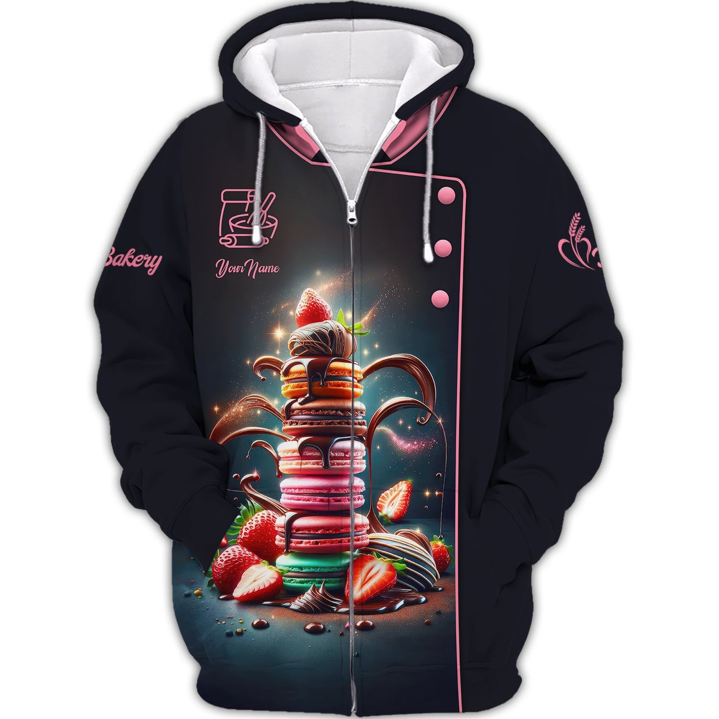 Zipper Hoodie Bakery Custom Name T-Shirts Macarons Colorful 3D Shirts Gif For Baker