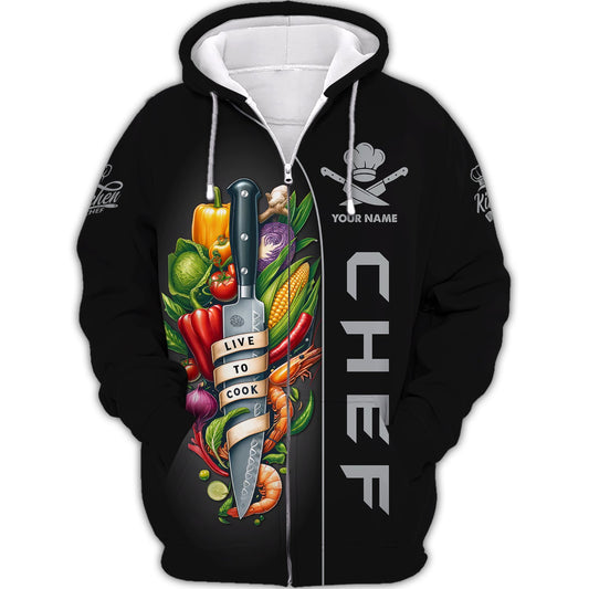 Zipper Hoodie Chef Knife And Vegetables 3D Shirt Knives Cooking Chef Custom T-Shirts