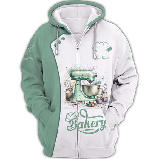 Zipper Hoodie Watercolor Baker Tools 3D Shirts Bakery Custom T-Shirts