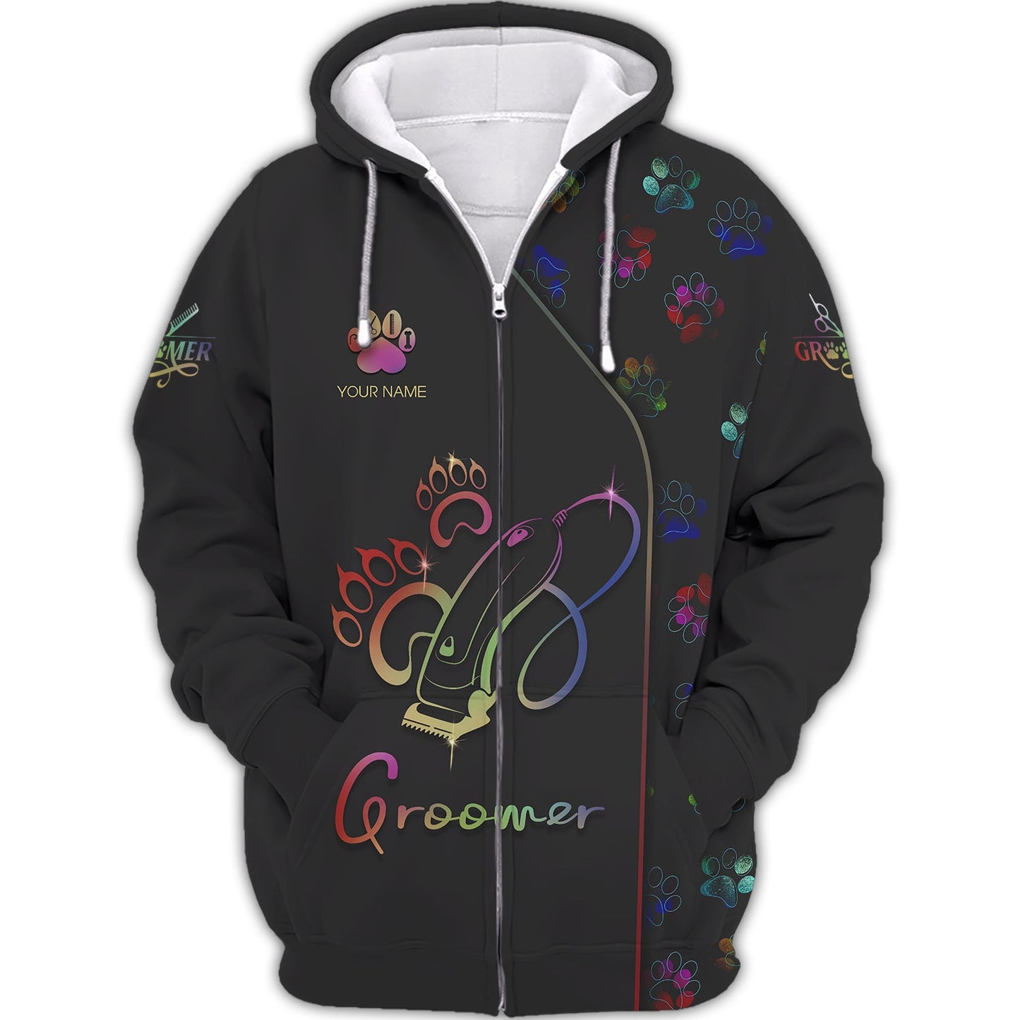 Zipper Hoodie Grooming And Pet Care Rainbow Symbol 3D Shirt Groomer Custom T-Shirts