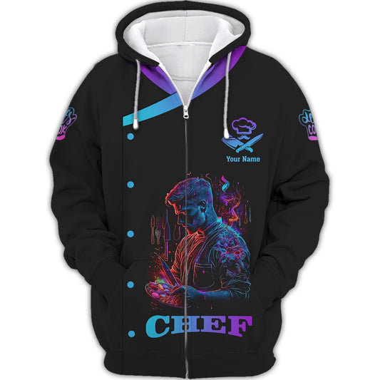 Zipper Hoodie Cooking Chef 3D Shirt Gourmet Dinner With Amazing Food Neon Color Custom T-Shirts