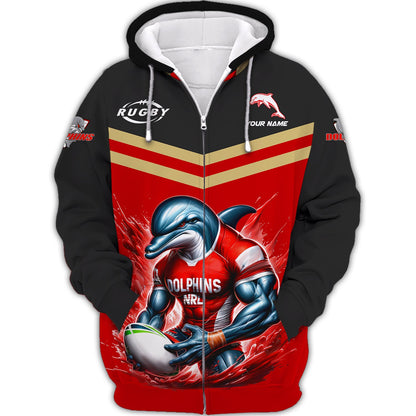 Zipper Hoodie The Dolphins 3D Shirt Rugby Custom T-Shirts