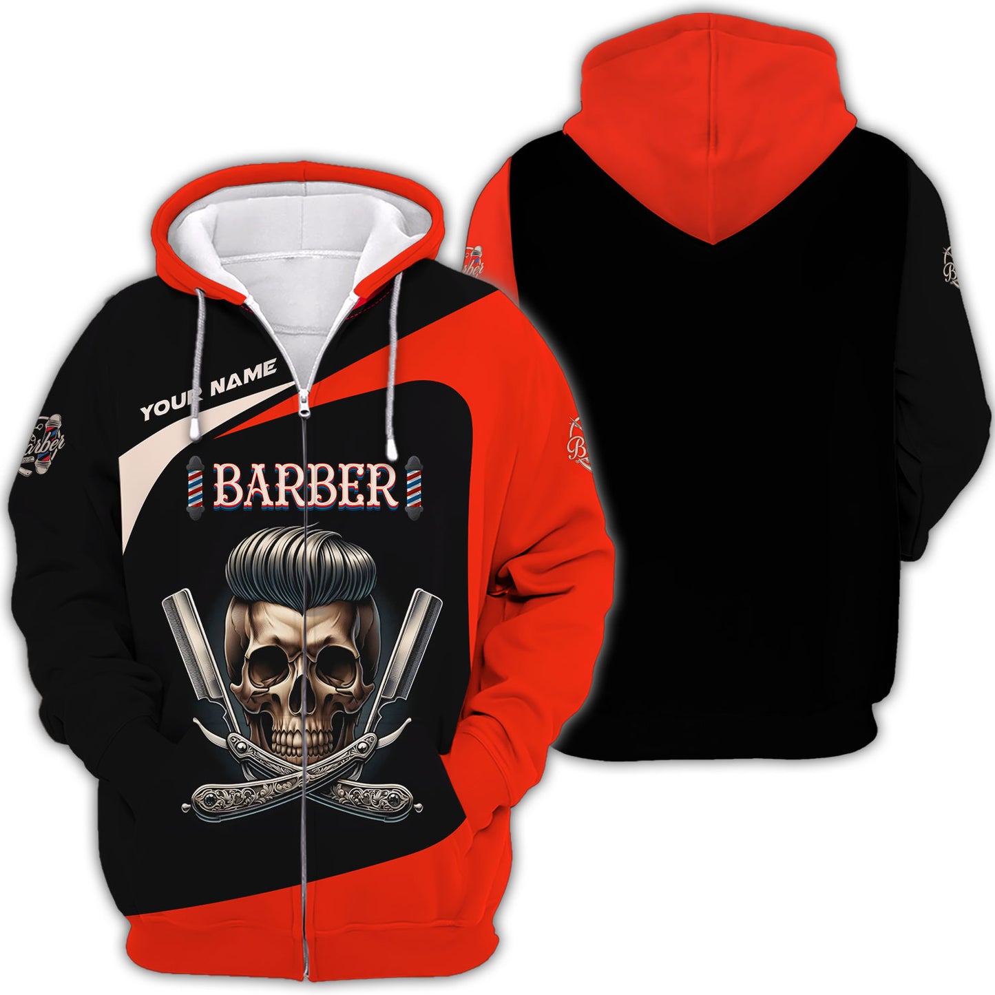 Personality Barbershop Custom T-Shirts Skull Barber 3D Shirt Gif For Barber