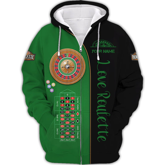 Zipper Hoodie European Roulette Table 3D Shirt Casino Custom T-Shirts