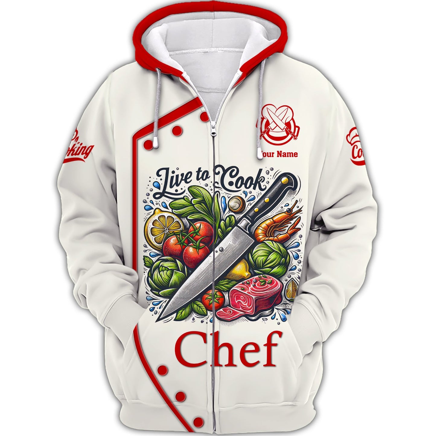 Zipper Hoodie Unisex Knives Cooking Chef Custom T-Shirts Gif For Chef Lover