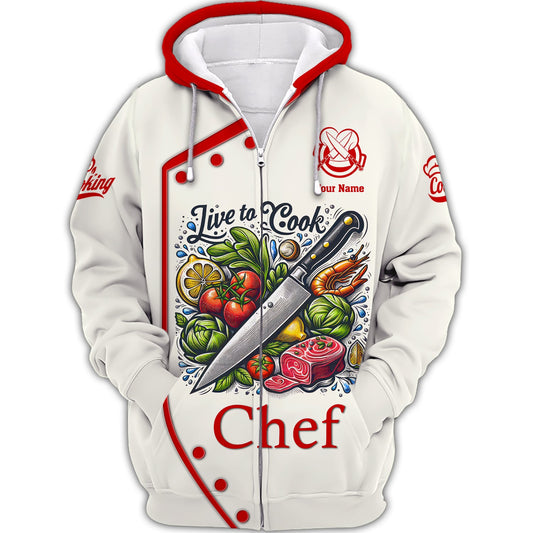 Zipper Hoodie Unisex Knives Cooking Chef Custom T-Shirts Gif For Chef Lover