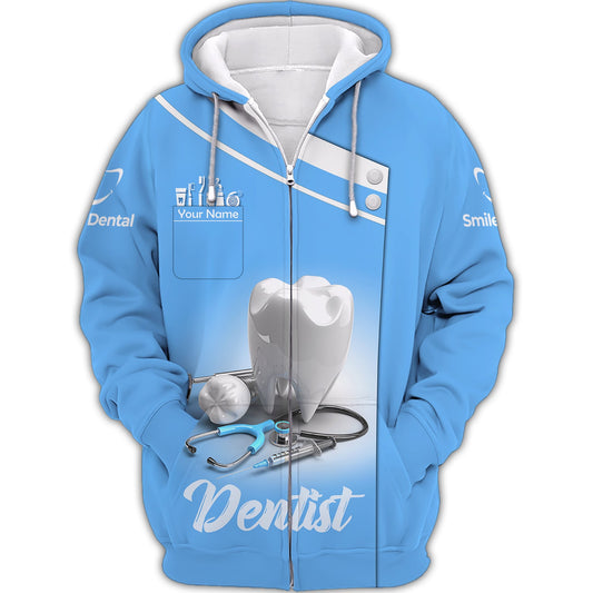 Zipper Hoodie Teeth And Stethoscope 3D Shirt Dental Custom T-Shirt Gif For Dentist