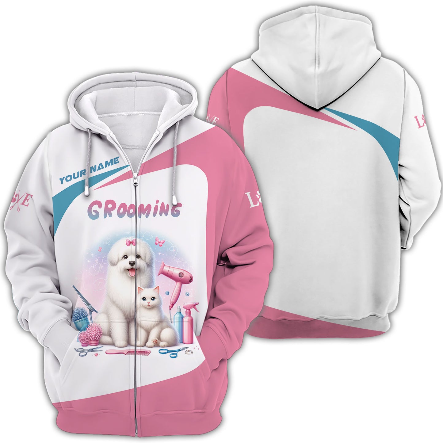 Zipper Hoodie Unisex Groomer Custom T-Shirts Cute Dogs With Groomer Tools 3D Shirt