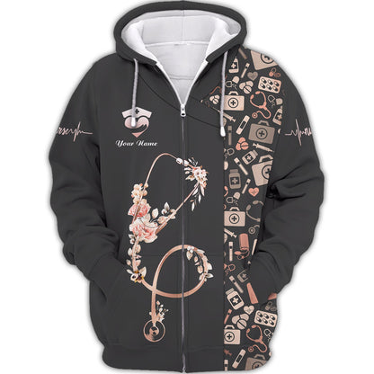 Hoodie Stethoscope With Flowers 3D Shirt Nurse Custom T-Shirts Zipper Hoodie