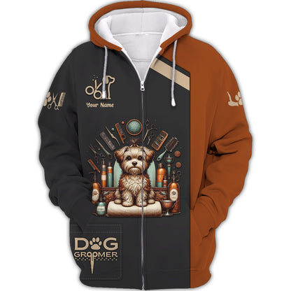 Zipper Hoodie Essential Grooming Tools For Yorkies 3D Shirt Groomer Custom T-Shirts