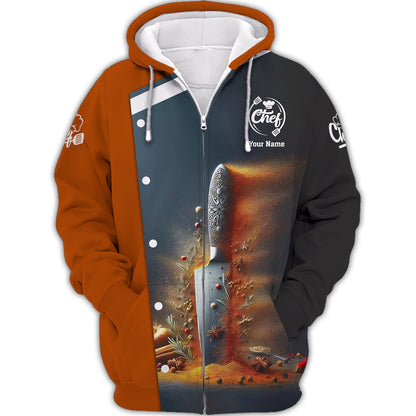 Kitchen Damascus Knife 3D Shirt, Zipper Hoodie Cooking Spices Chef Custom T-Shirts, Hoodie