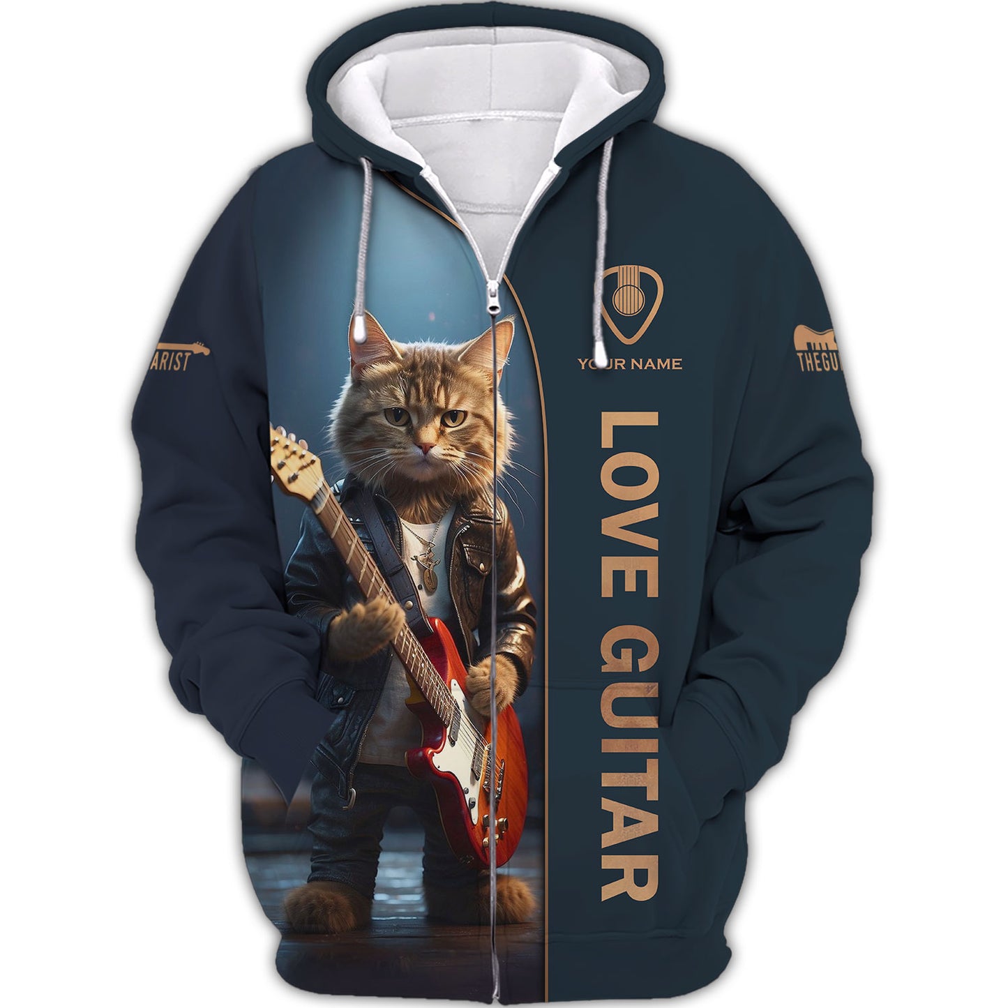 Guitar Electric Cat Custom T-Shirts Cat In A Leather Jacket Playing A Guitar 3D Shirt