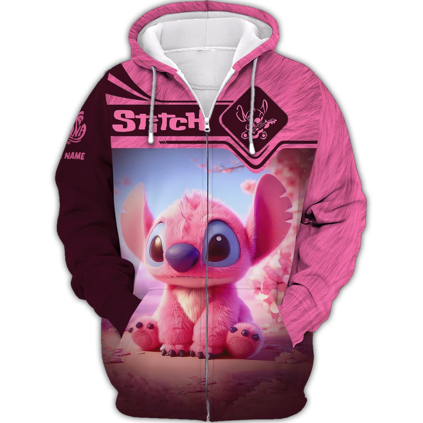 Zipper Hoodie Pink Stitch 3D Shirt Disney Custom T-Shirts