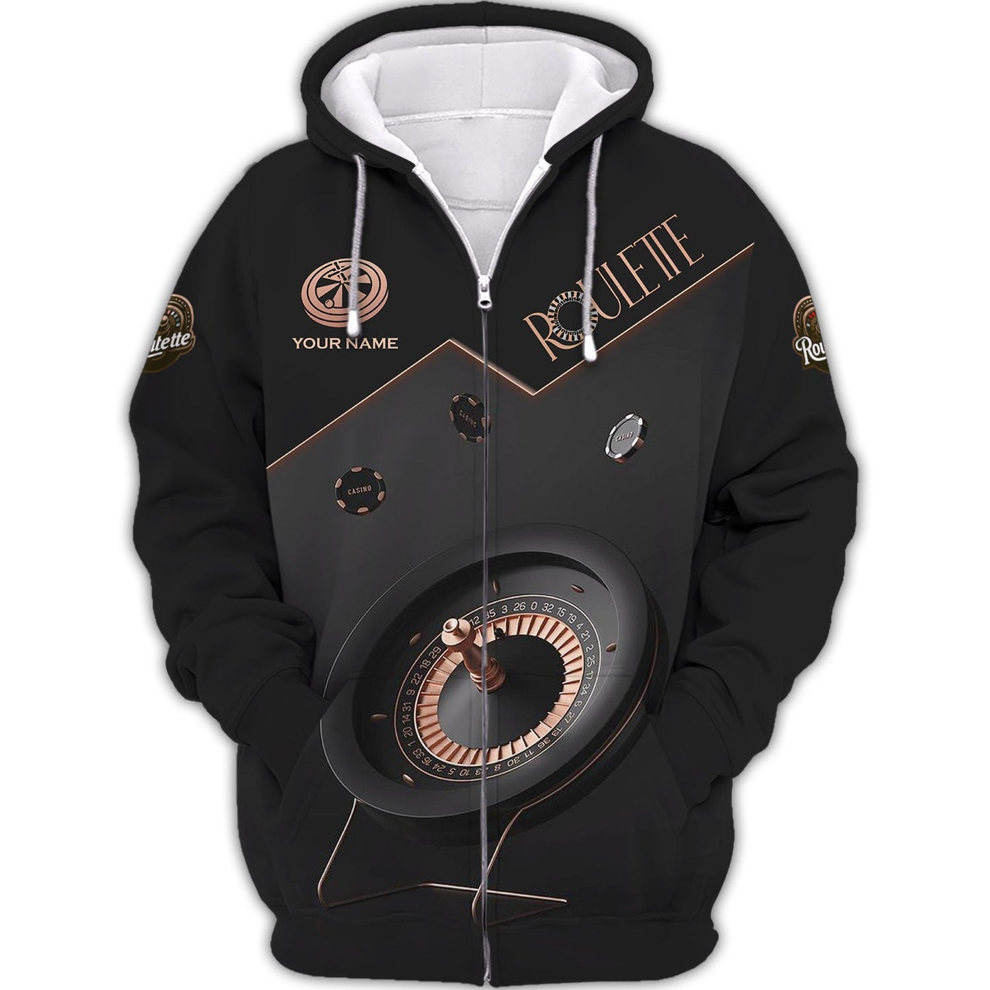 Zipper Hoodie Roulette Black Luxury 3D Shirt Casino Custom T-Shirts