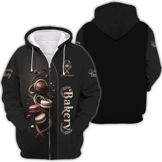 Zipper Hoodie Macarons Chocolate Custom T-Shirts Bakery 3D Shirt Gif For Baker