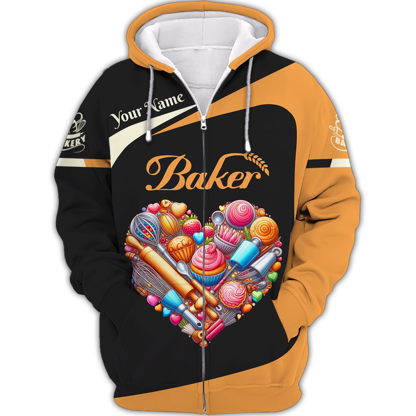 Zipper Hoodie Heart With Baking Tools 3D Shirt Bakery Custom T-Shirts Gif For Baker