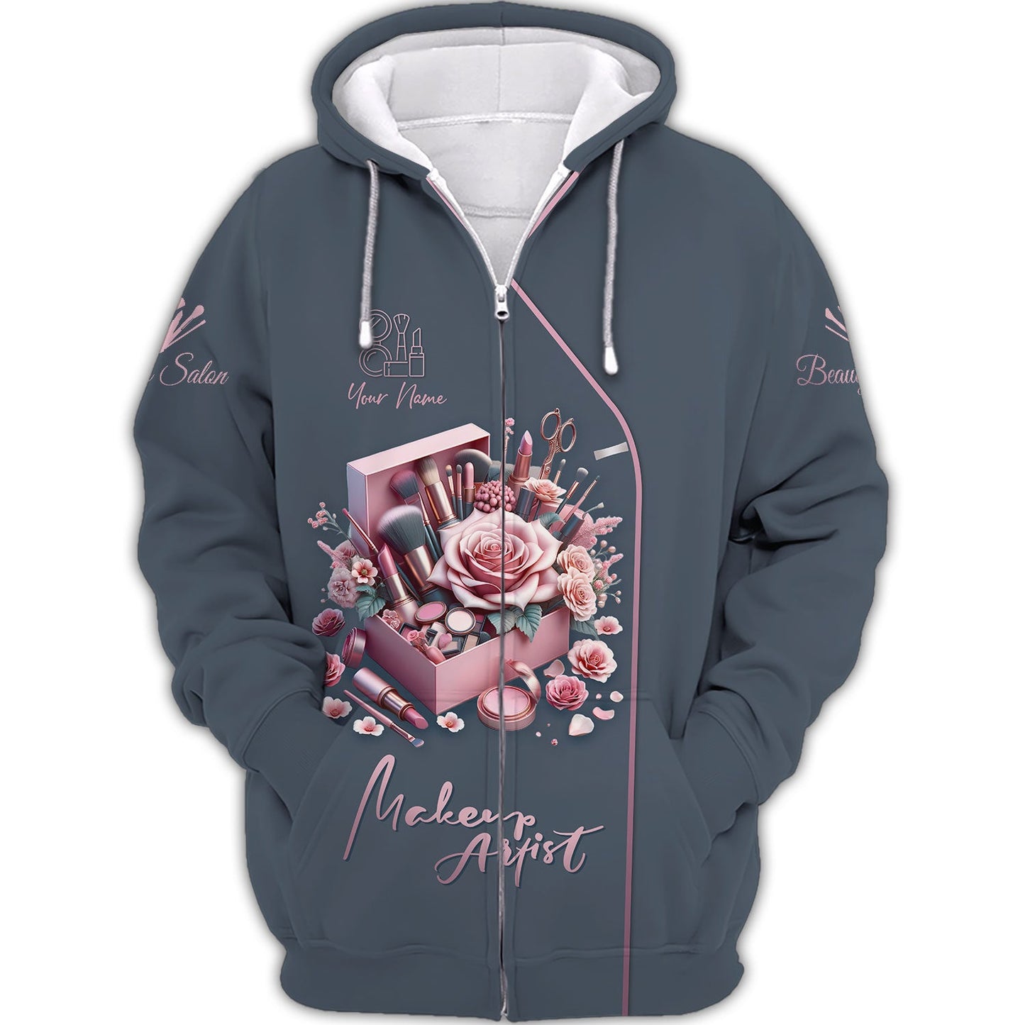 Zipper Hoodie Beauty Rose Custom T-Shirts Artistic Makeup Kit 3D Shirt