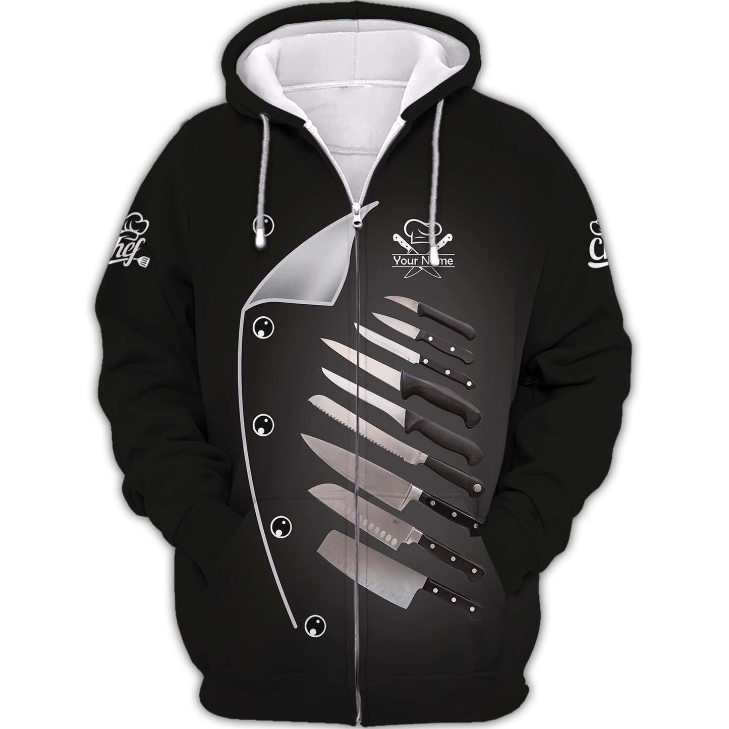 Zipper Hoodie Kitchen Knives Set 3D Shirts Knife Chef Custom T-Shirts