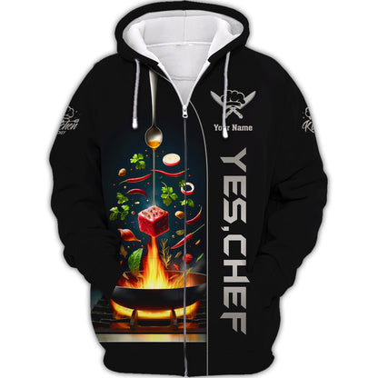 Zipper Hoodie Unisex Custom T-Shirts Chef Cooking 3D Shirt Gif For Chef