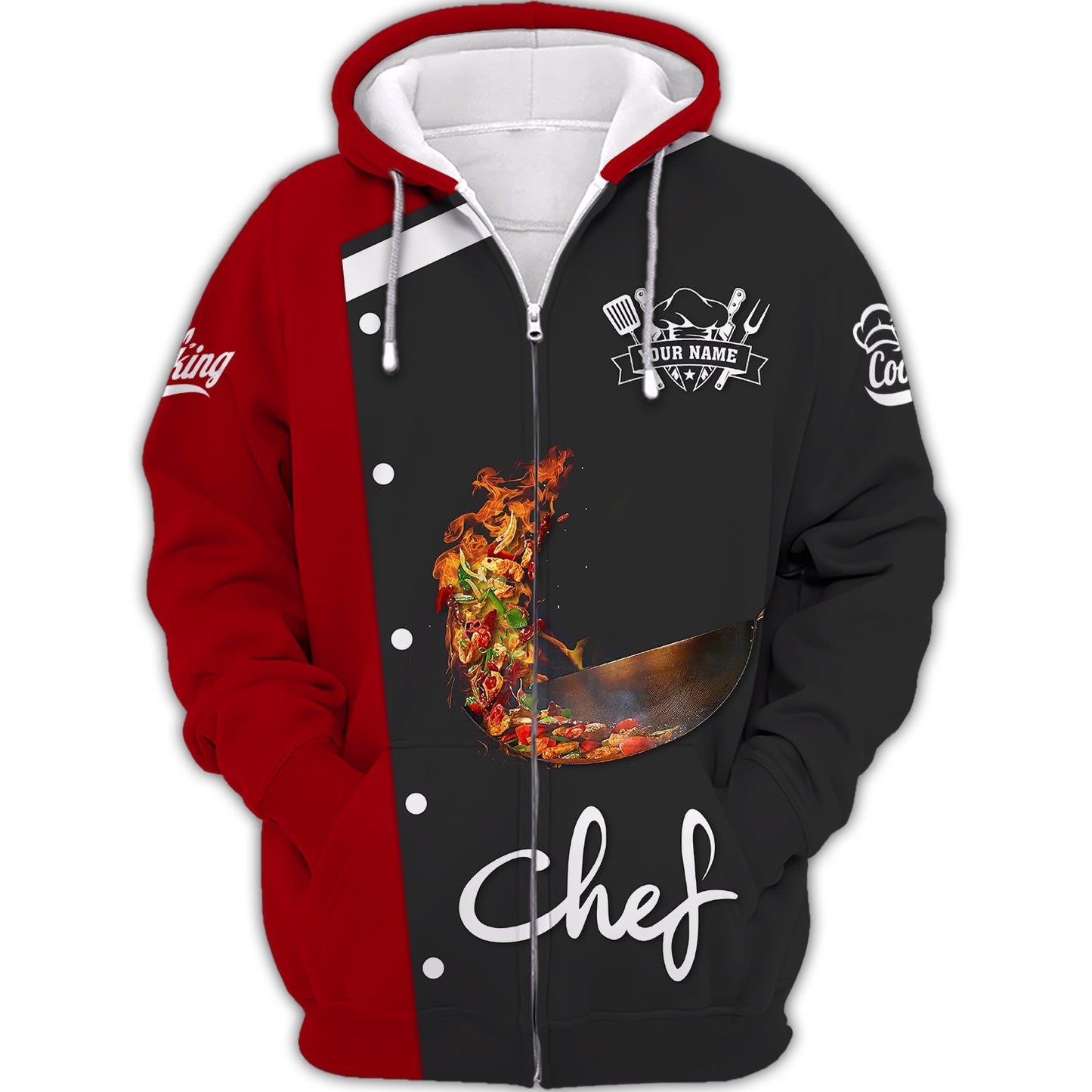 Zipper Hoodie Food Is Being Tossed With Fire 3D Shirts Cooking Chef Custom T-Shirts, Hoodie