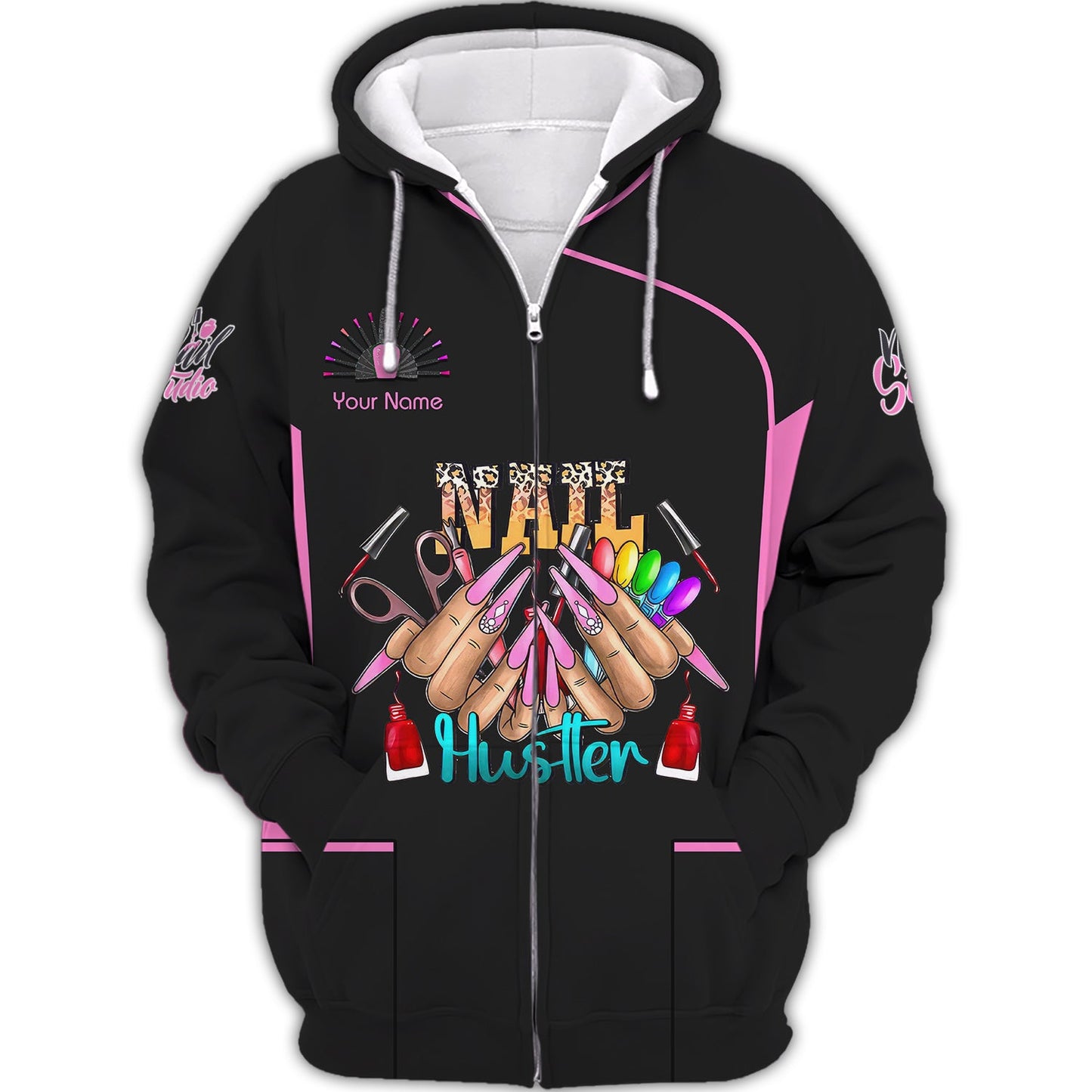 Zipper Hoodie Personalized Colorful Nails 3D Shirt Nail Artist Custom T-Shirts