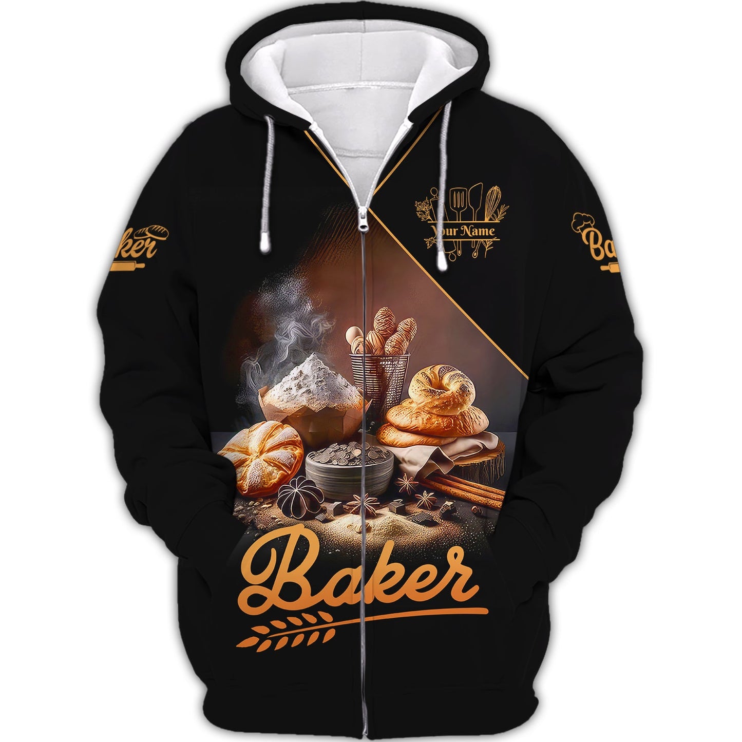 Zipper Hoodie Stack Of Hot And Fresh Bread 3D Shirt Bakery Custom T-Shirts Gif For Baker