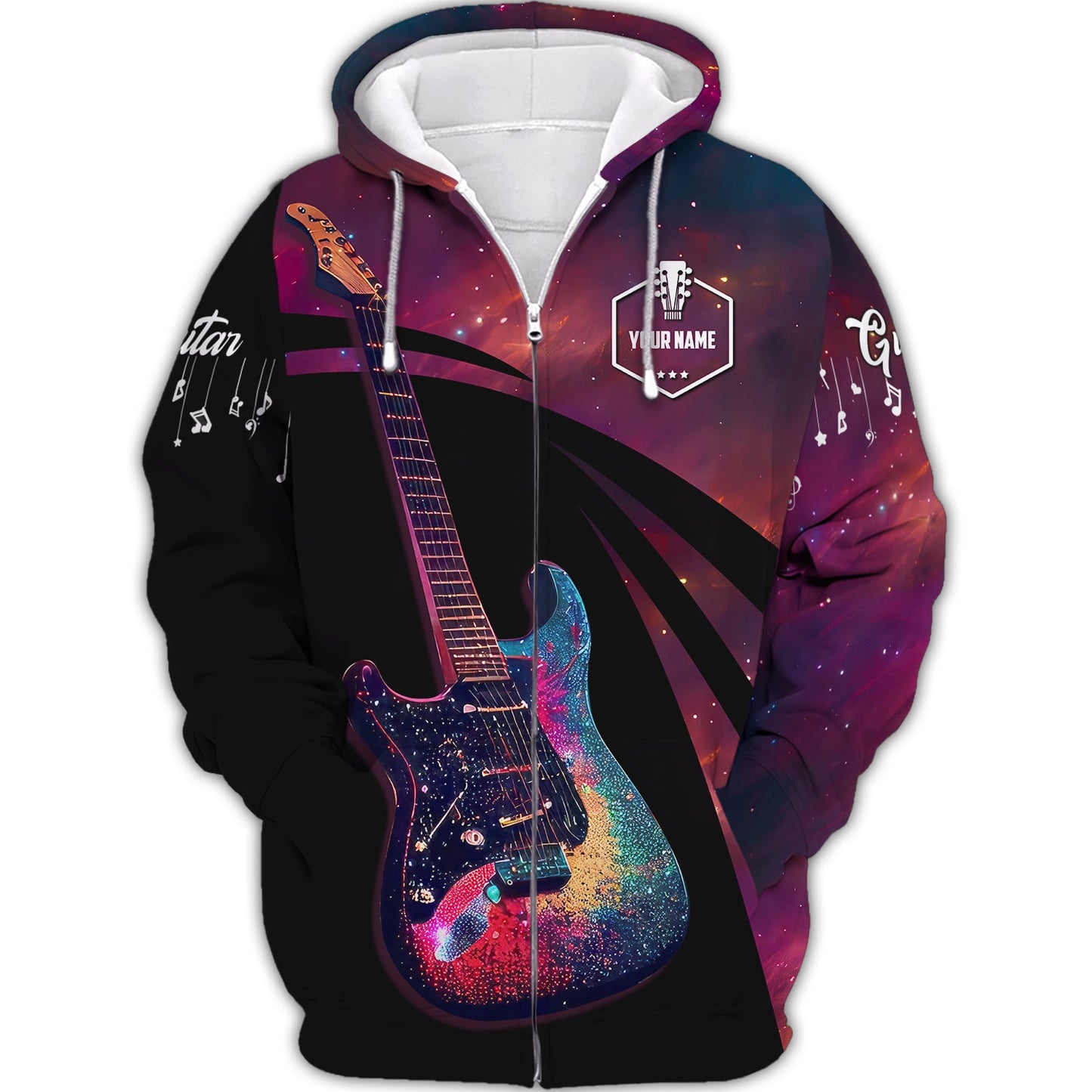 Zipper Hoodie Galaxy Sky With Electric Guitar 3D Shirts Musical Instruments Guitar String Custom T-Shirts