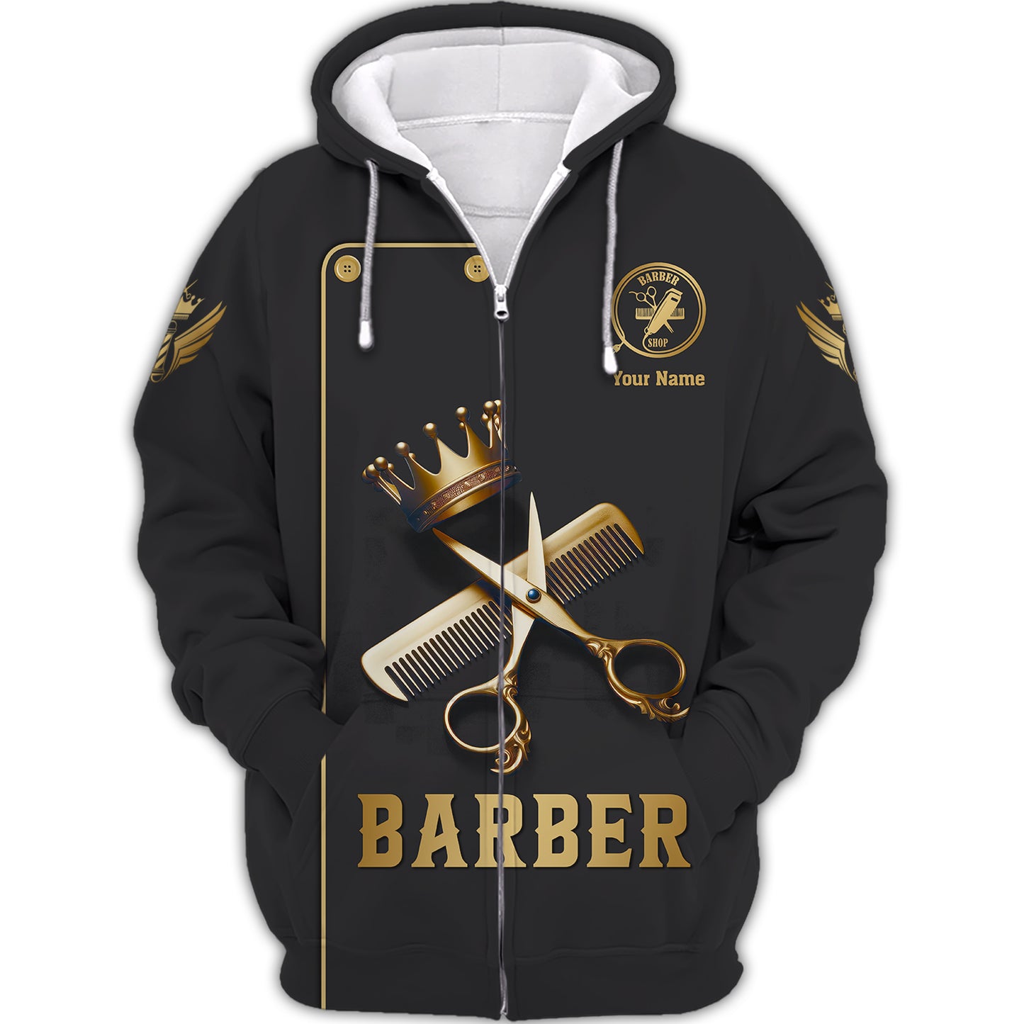 Golden Scissors And Comb With Crown 3D Shirt Barber Custom T-Shirts