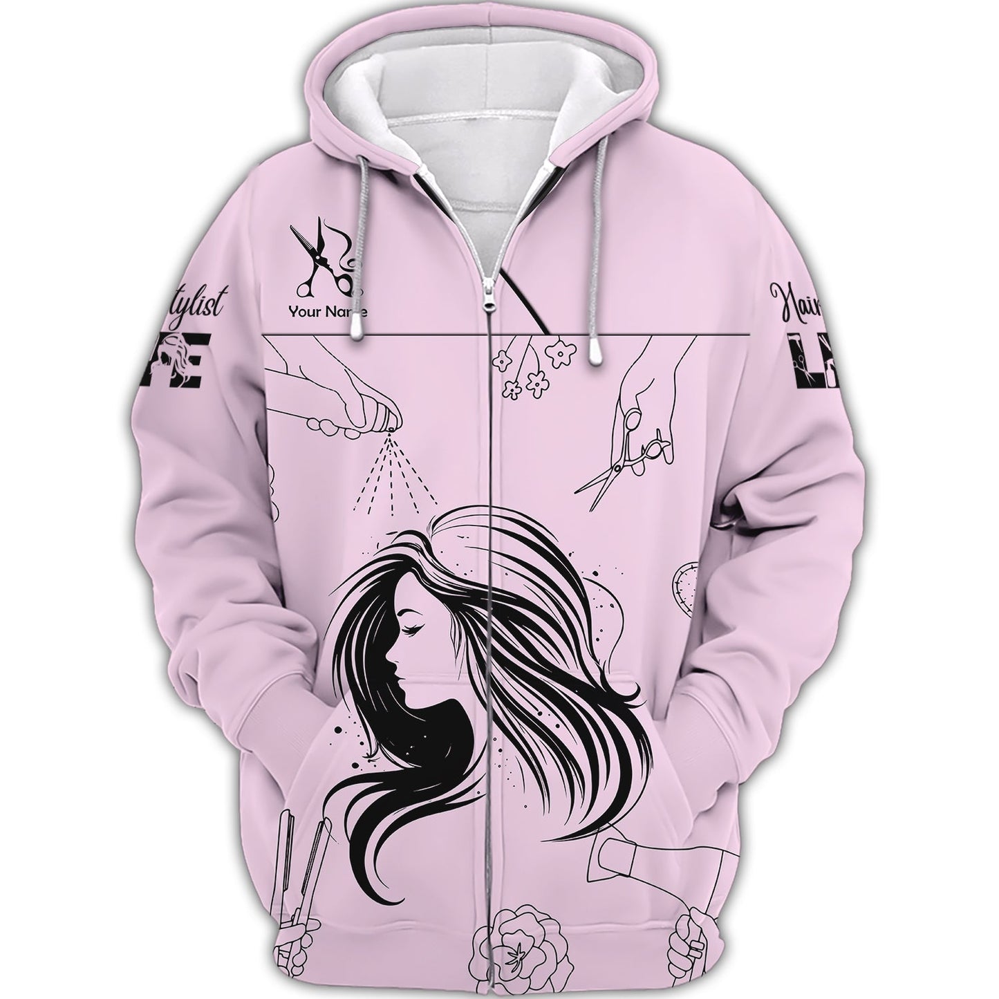 Zipper Hoodie Hairdresser Tools 3D Shirt Hair Stylist Custom T-Shirts