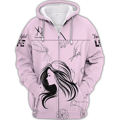 Zipper Hoodie Hairdresser Tools 3D Shirt Hair Stylist Custom T-Shirts