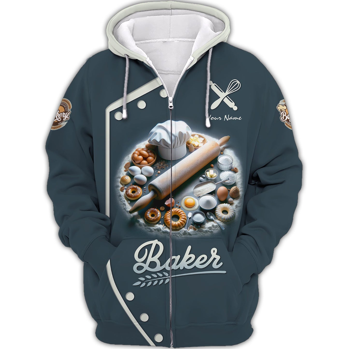 Zipper Hoodie Personalized Baker Custom T-shirt Bakery 3D Shirts