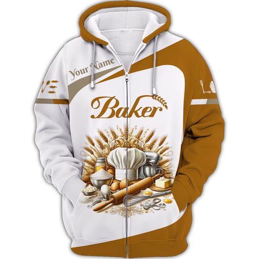 Zipper Hoodie Traditional Baking Tools 3D Shirt Gif For Baker, Bakery Custom T-Shirts