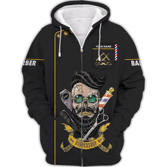 Zipper Hoodie Barber Skull Tattoo Retro 3D Shirt Barbershop Custom T-Shirts