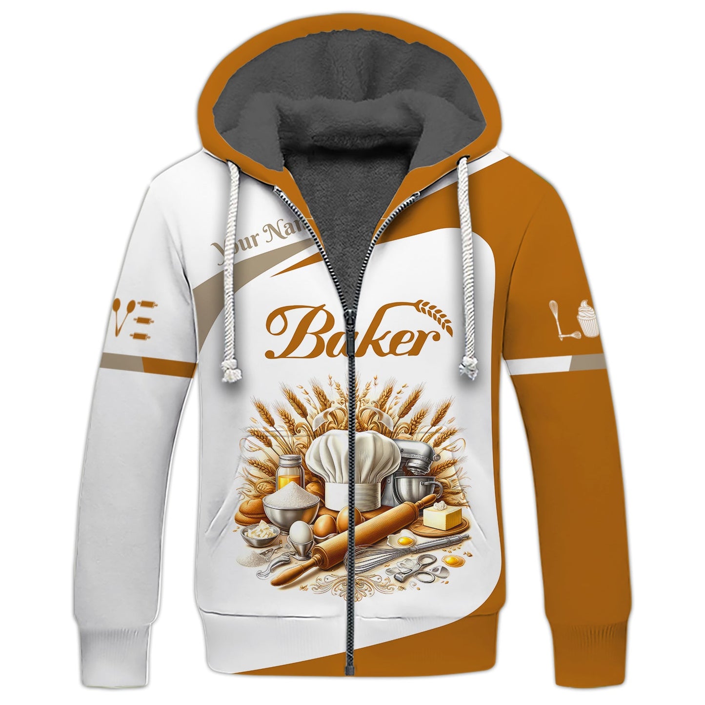 Zipper Hoodie Traditional Baking Tools 3D Shirt Gif For Baker, Bakery Custom T-Shirts