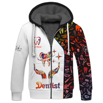 Zipper Hoodie Tooth Art Dental Colorful 3D Shirt Dentistry Custom T-Shirts Gif For Dentist