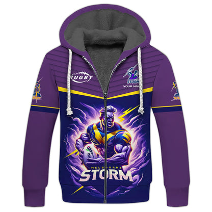 Zipper Hoodie Melbourne Storm 3D Shirt Rugby Custom T-Shirts