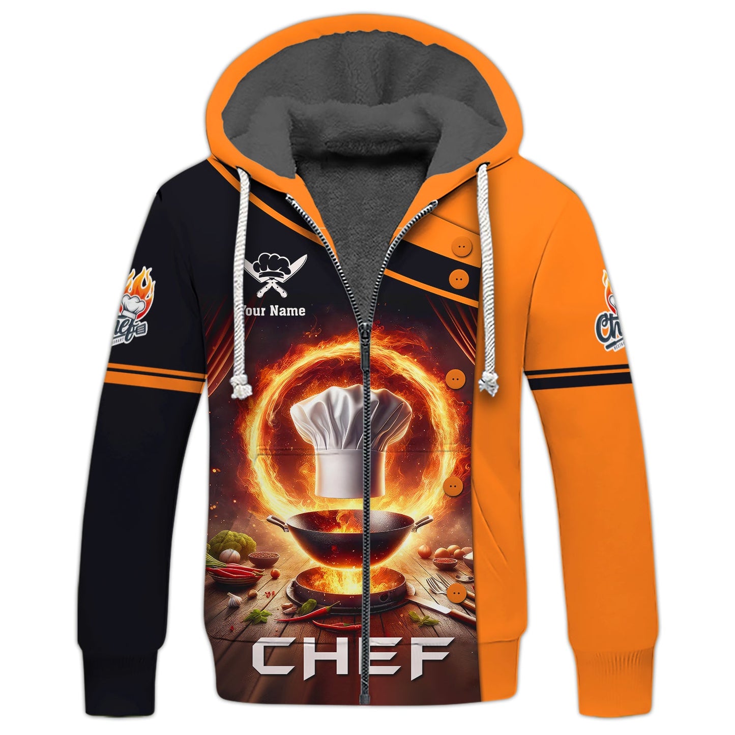 Zipper Hoodie Chef Pan On Fire 3D Shirt Cooking Chef Custom T-Shirts Gif For Chef