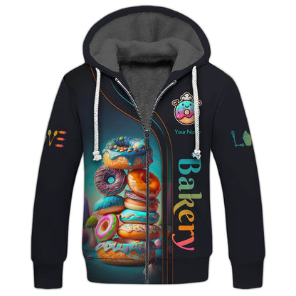 Zipper Hoodie Bakery Custom T-Shirts, Gif For Baker, Donut Colorfull 3D Shirt (Sao chép)