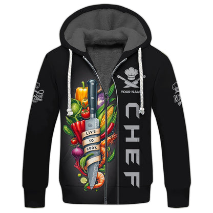 Zipper Hoodie Chef Knife And Vegetables 3D Shirt Knives Cooking Chef Custom T-Shirts