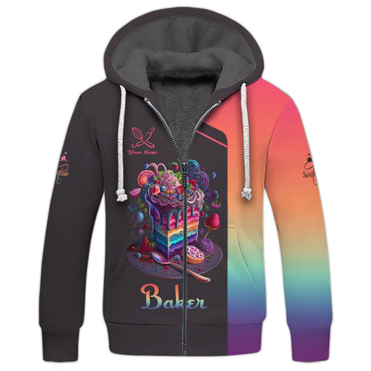 Zipper Hoodie Sweet Cake Colorful Custom T-Shirts Bakery 3D Shirt Gif For Baker