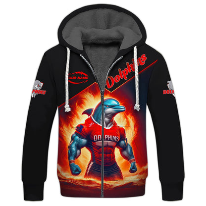 Zipper Hoodie Rugby Lover Custom T-Shirts The Dolphins 3D Shirt