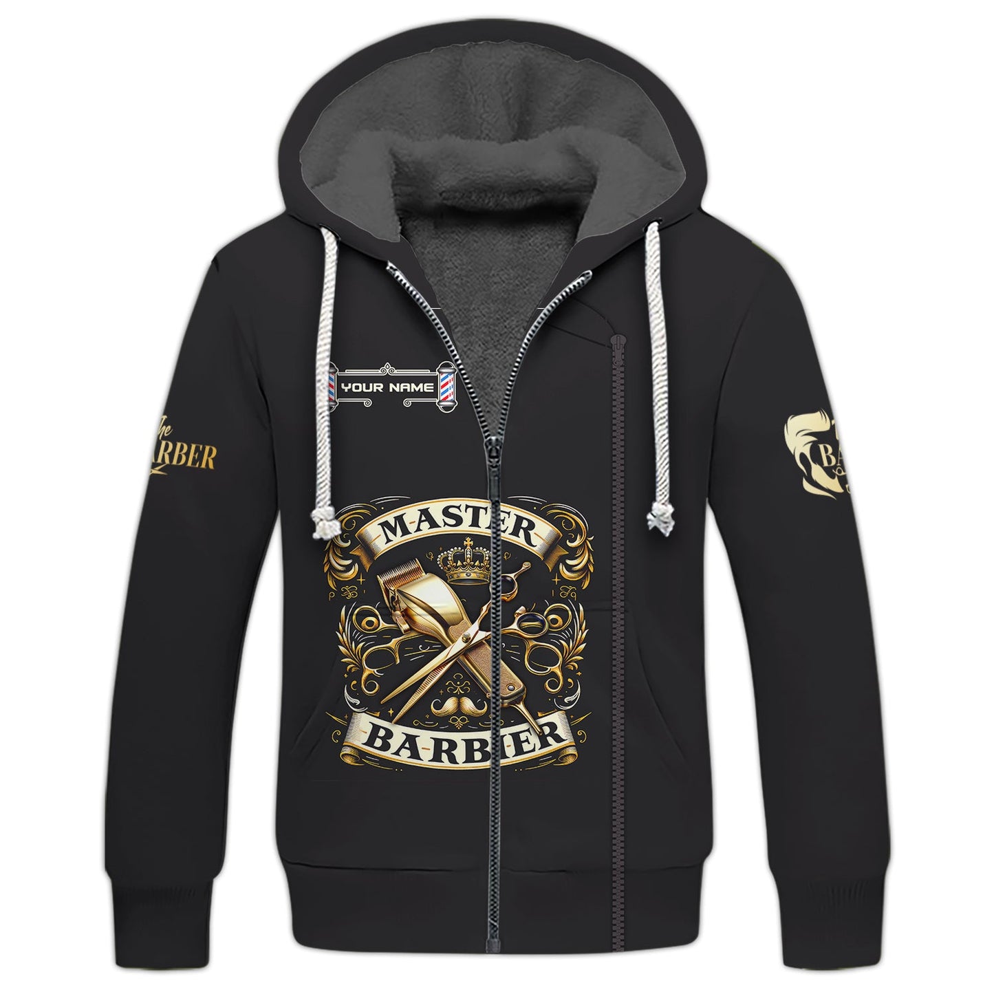 Zipper Hoodie The Master Barber Golden Symbol 3D Shirt Barbershop Custom T-Shirts